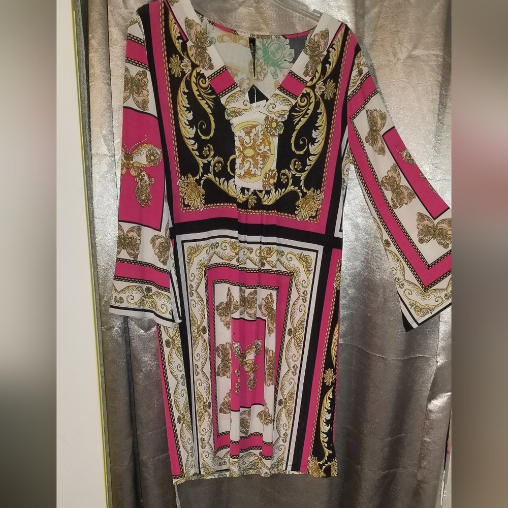 White Mark Pink and Black Cocktail Dress with 3/4 Sleeves